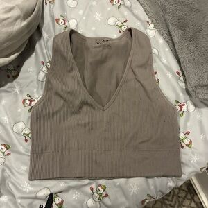 Garage Women's Gray Ribbed V-Neck Tank Top